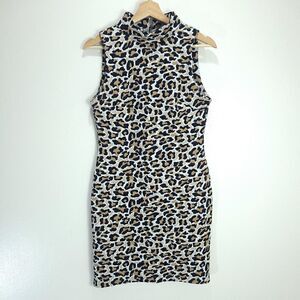 Lord & Taylor Design Lab Leopard Print Mock Neck Sheath Dress
